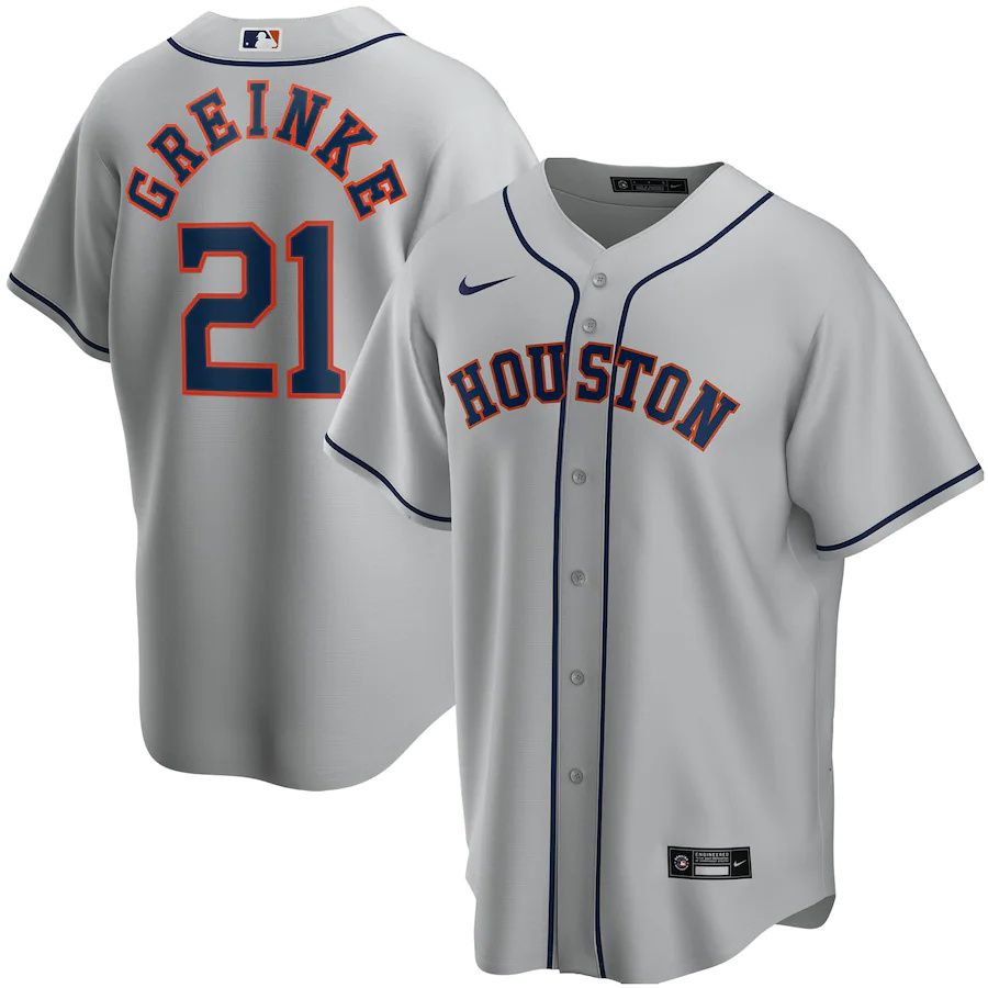 Cheap Mens Houston Astros 21 Zack Greinke Nike Gray Road Replica Player MLB Jerseys